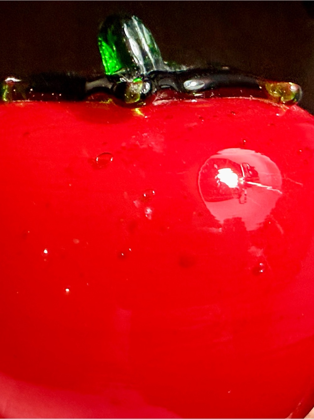 Mid Century Murano Style Glass Tomato Decorative with Green Stem Paperweight - Picture 11 of 11